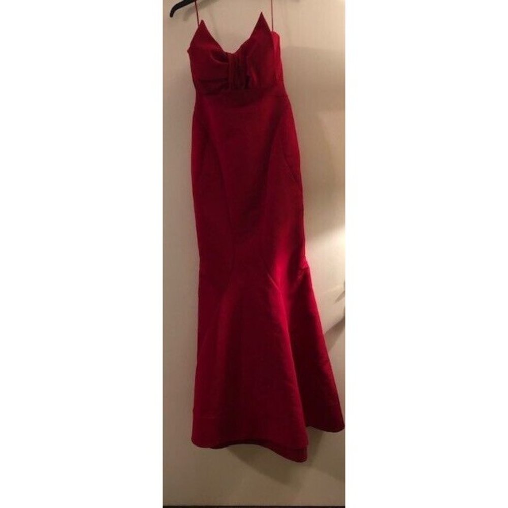 NWT $8K ZAC POSEN GRENADINE MERMAID STRAPLESS SILK BOW PLEATED GOWN SIZE 6 - Picture 5 of 7